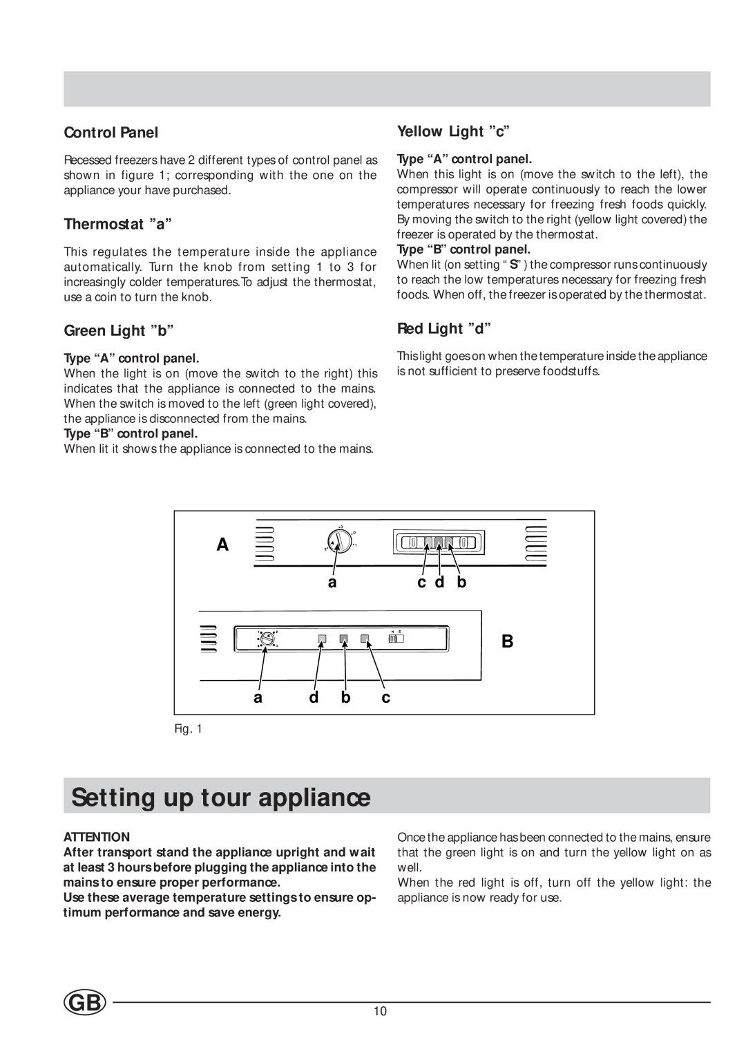 Smeg VR105NE1 manual Setting up tour appliance 