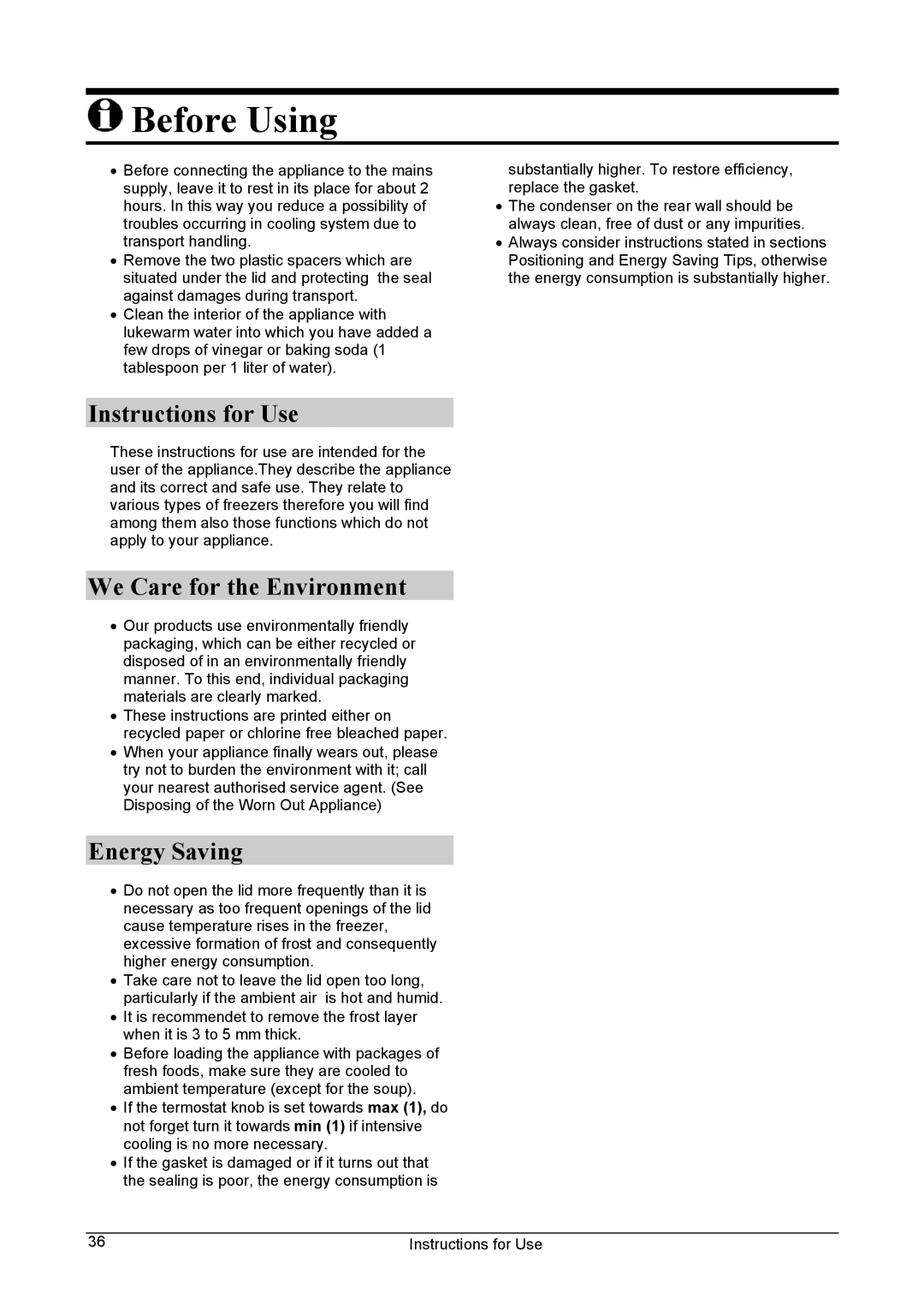 Smeg WCP32SB manual Before Using, Instructions for Use, We Care for the Environment, Energy Saving 