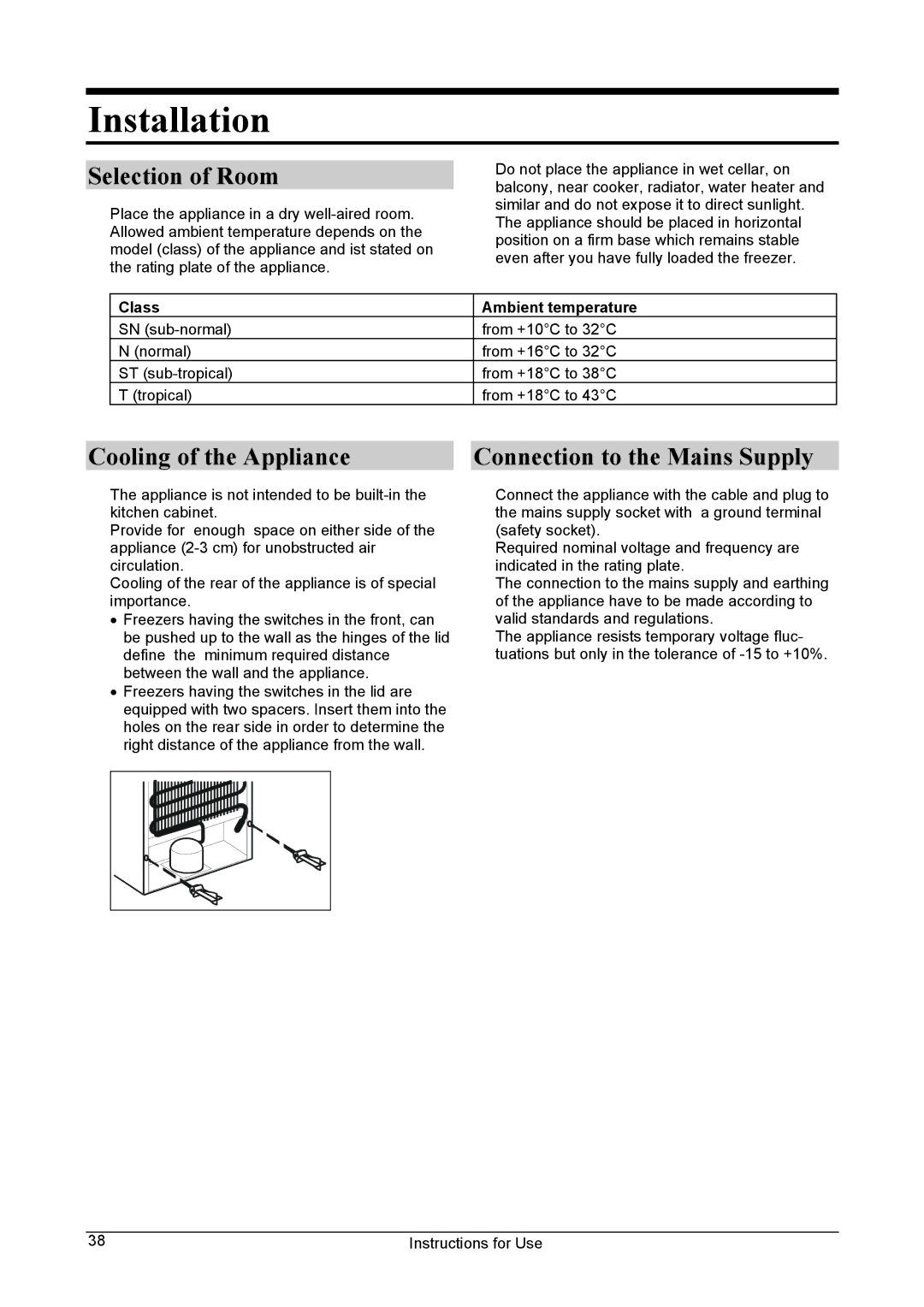 Smeg WCP32SB manual Installation, Selection of Room, Cooling of the Appliance Connection to the Mains Supply 