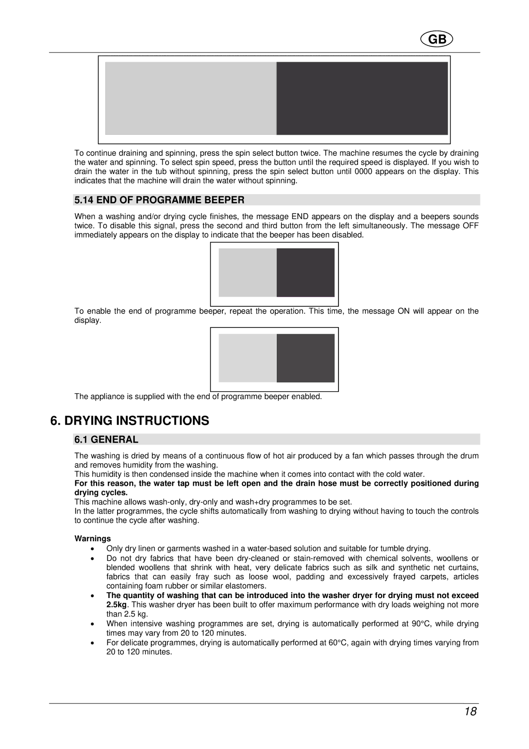 Smeg WDF16BAX manual Drying Instructions, END of Programme Beeper, General 