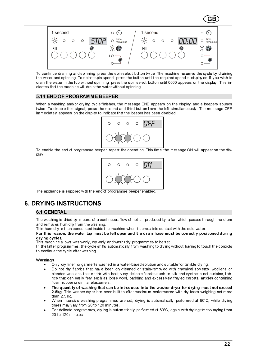 Smeg WDI12C instruction manual Drying Instructions, END of Programme Beeper, General 