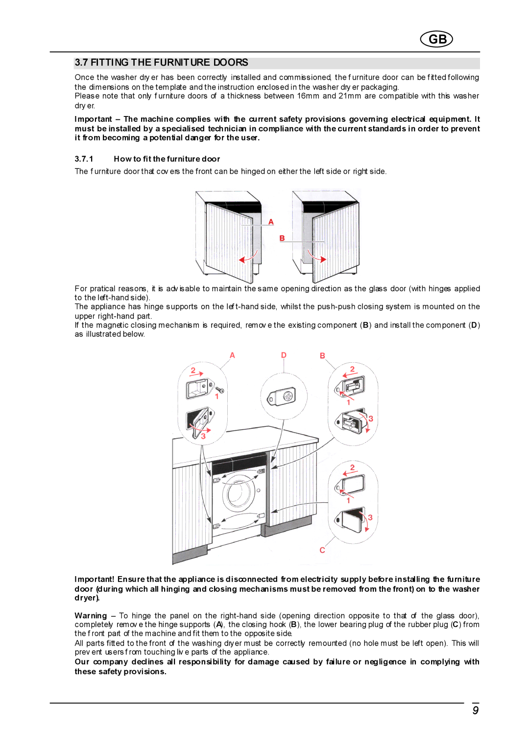 Smeg WDI12C instruction manual Fitting the Furniture Doors 