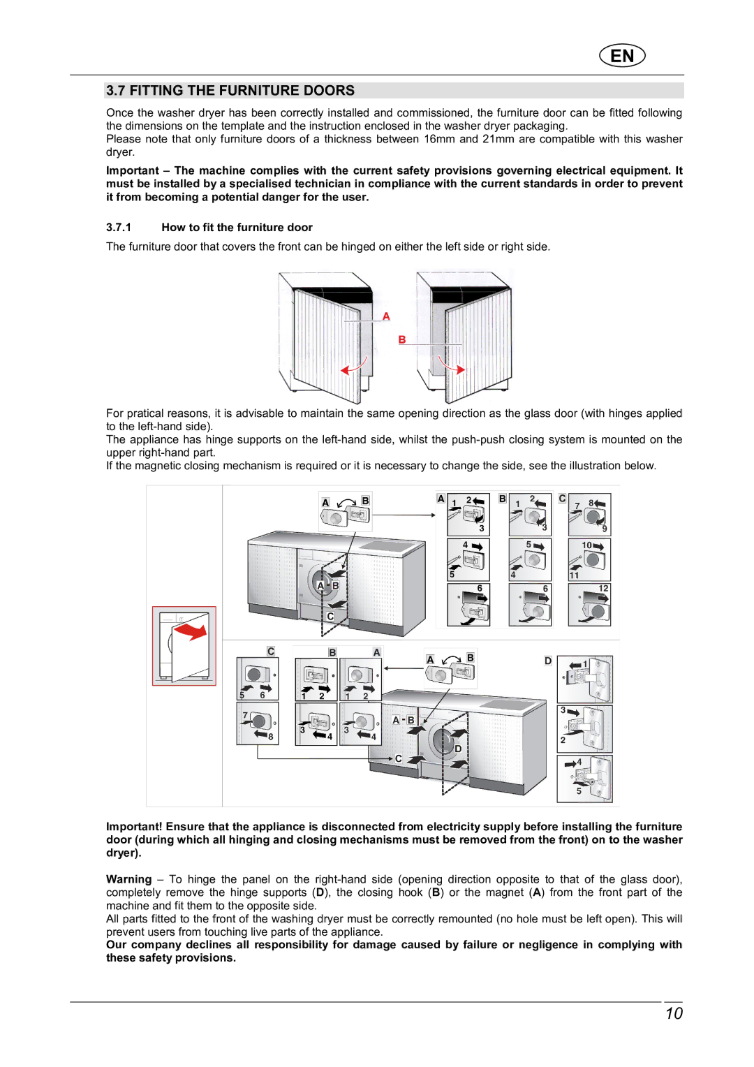 Smeg WDI12C1 manual Fitting the Furniture Doors 