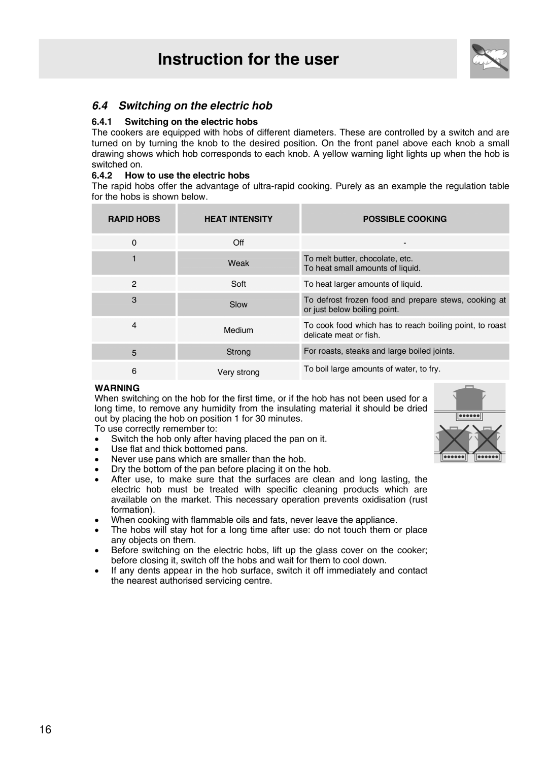 Smeg WIL61BVM manual Switching on the electric hobs, How to use the electric hobs 