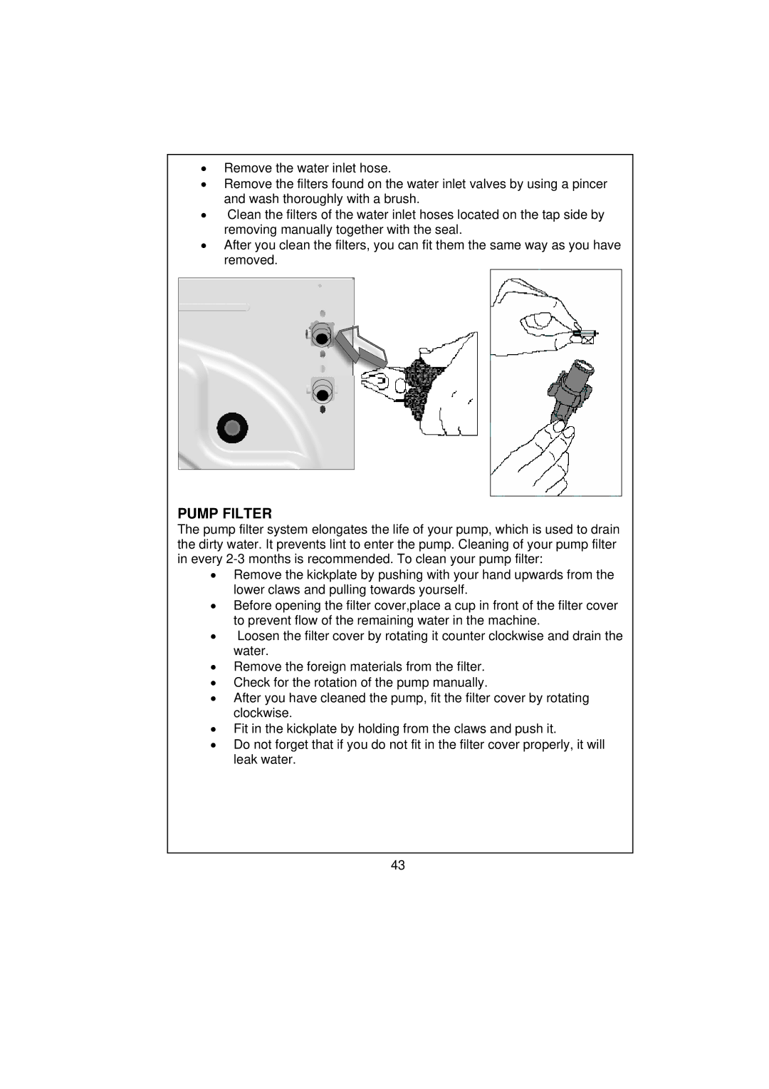 Smeg WM40T-1 technical specifications Pump Filter 