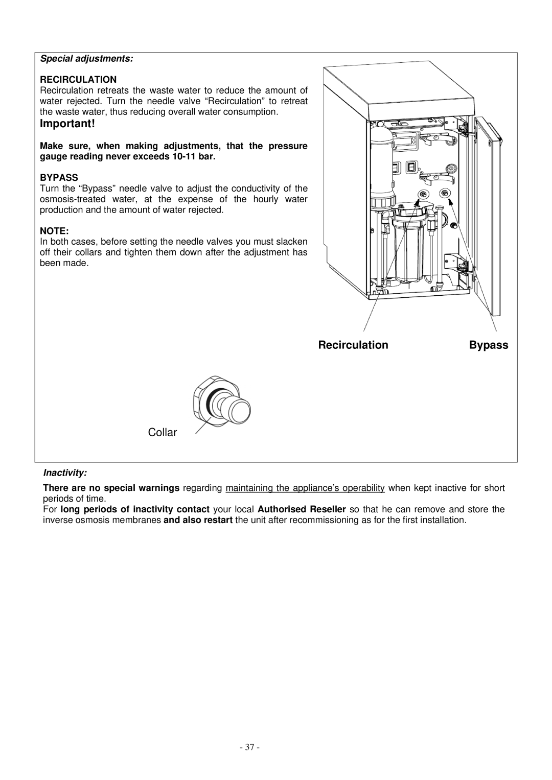 Smeg WO-01 manual Special adjustments, Inactivity 