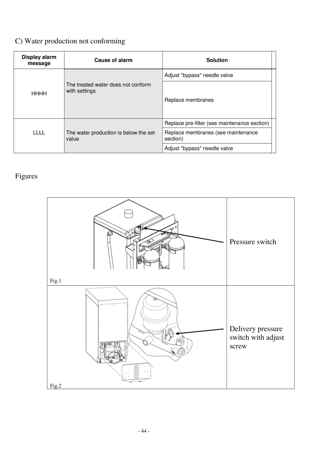 Smeg WO-01 manual Water production not conforming 