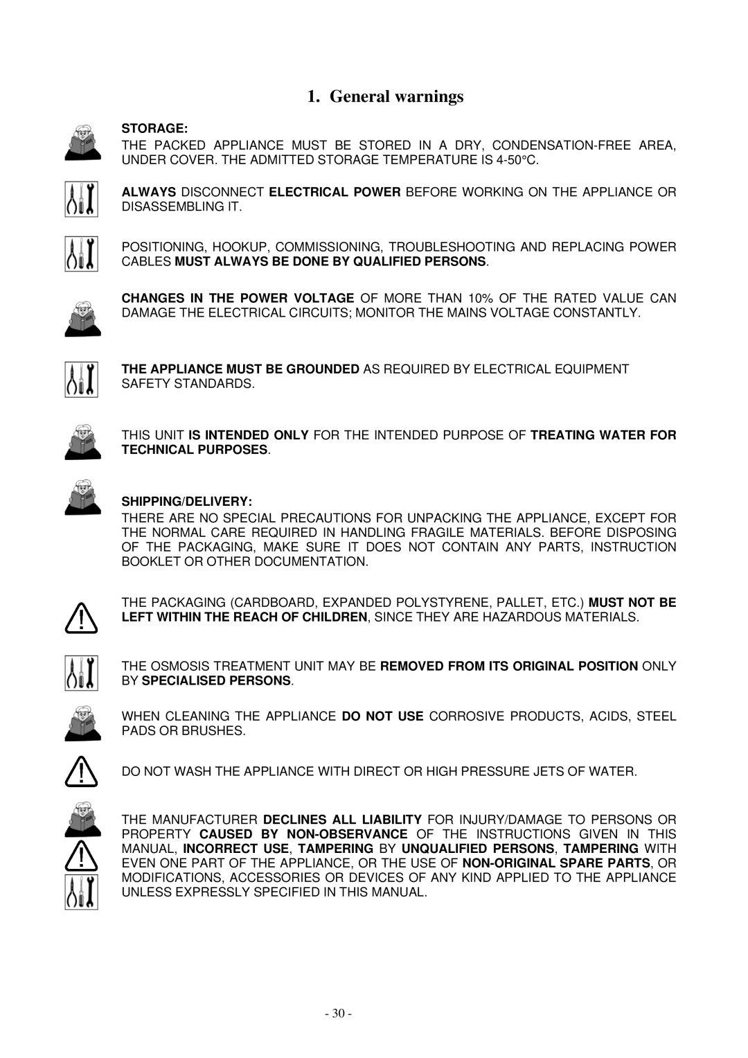 Smeg WO-01 manual General warnings 