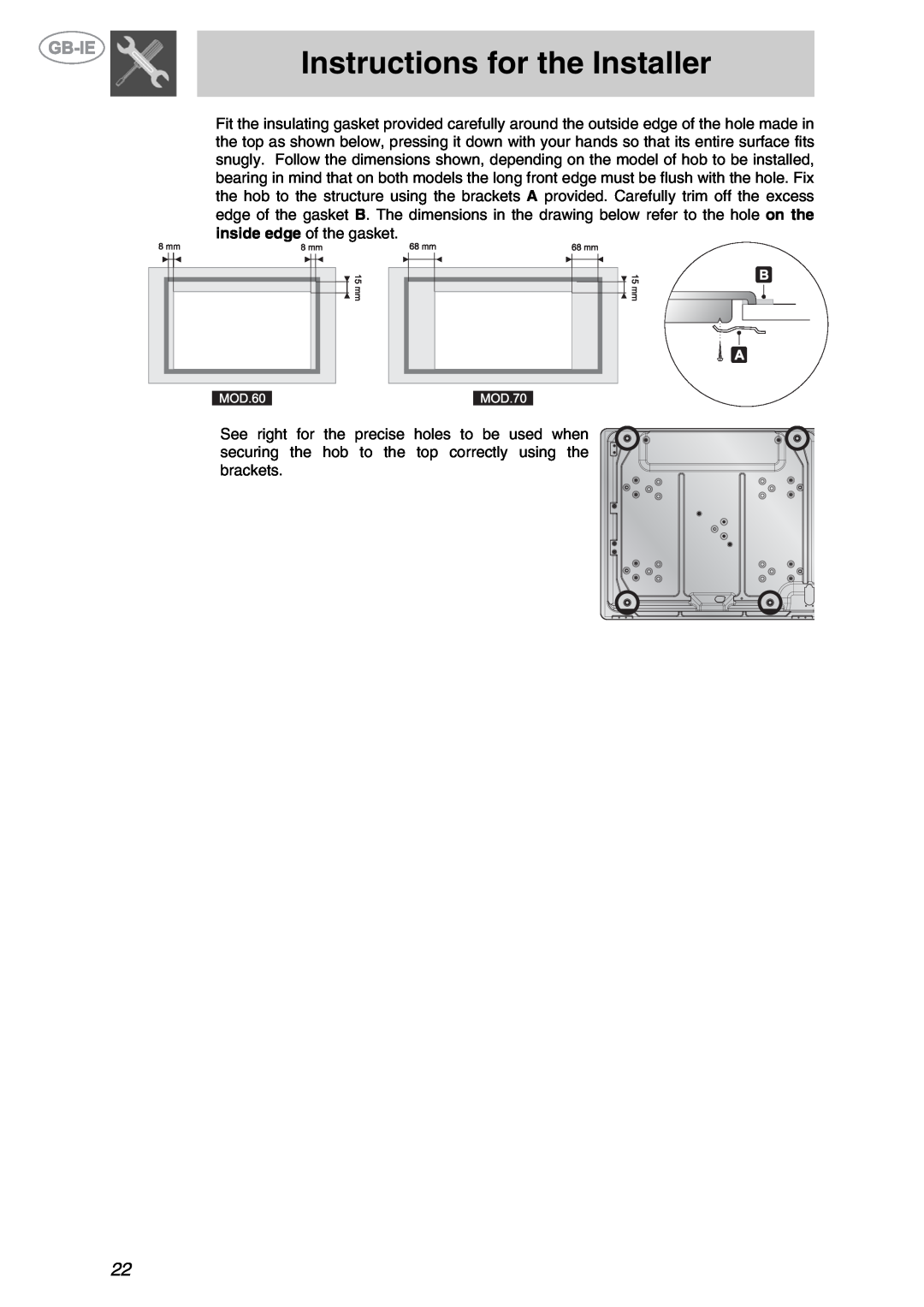 Smeg XXPTS725 manual Instructions for the Installer 