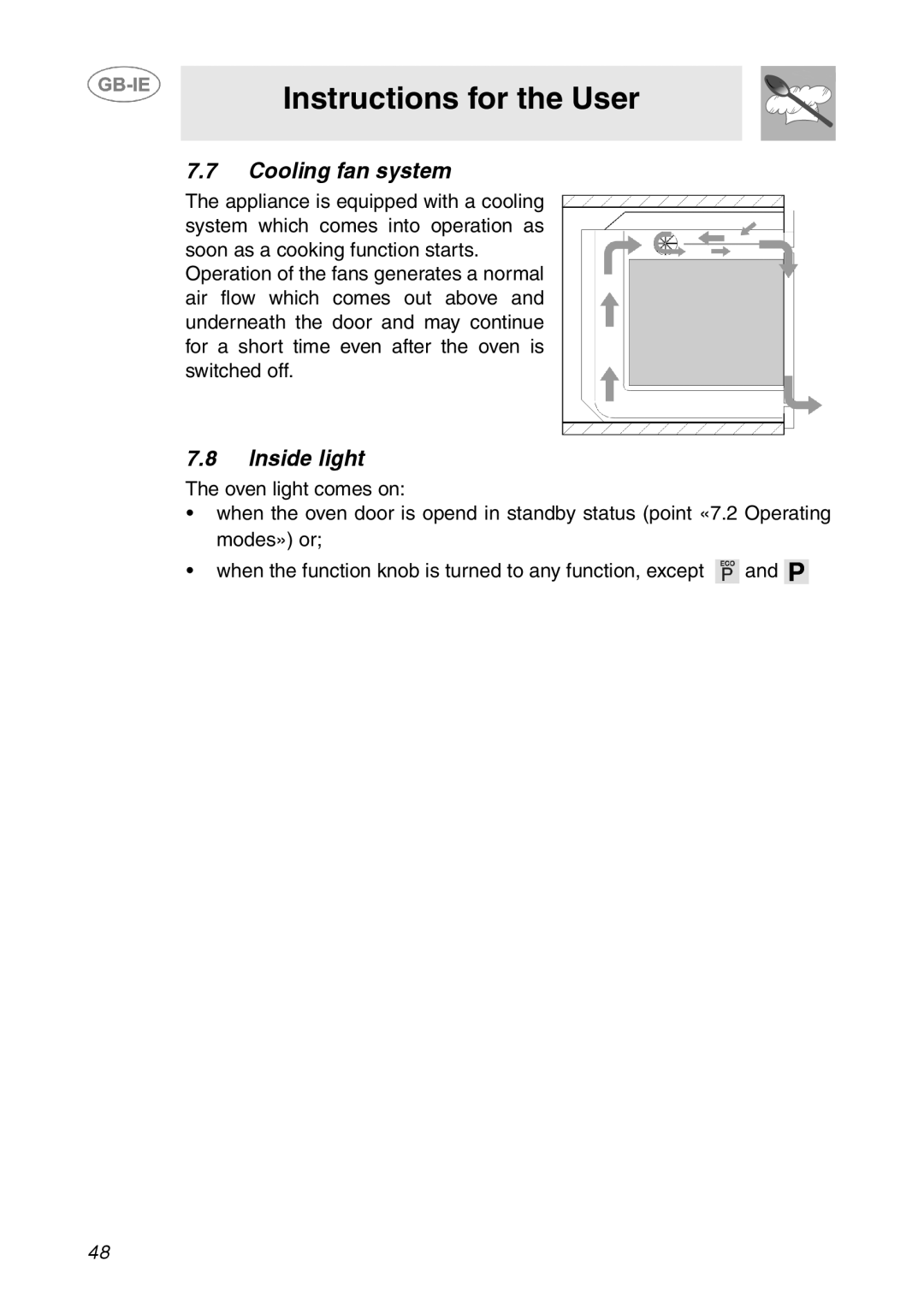 Smeg XXSC111P manual Cooling fan system, Inside light 