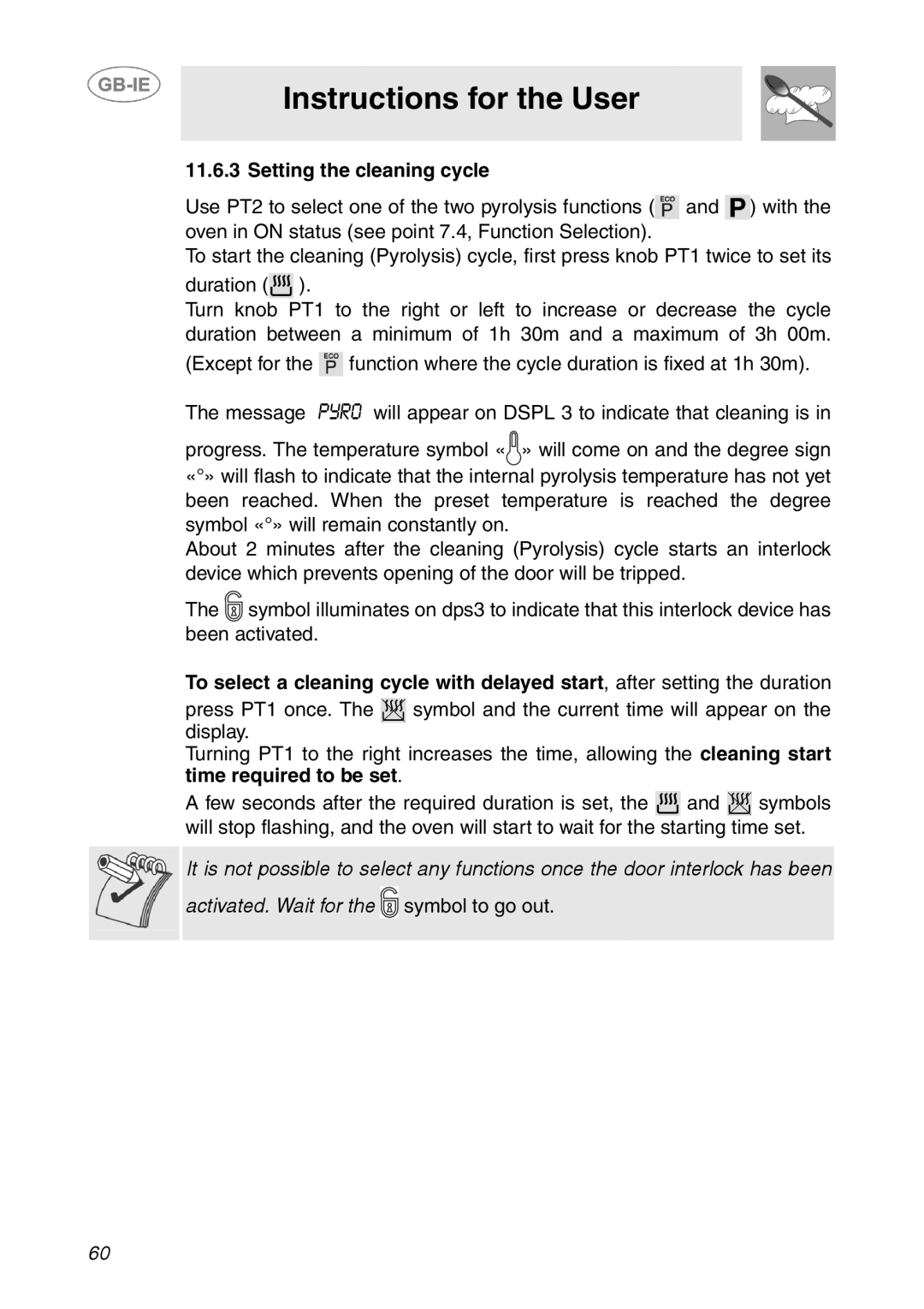 Smeg XXSC111P manual Setting the cleaning cycle 