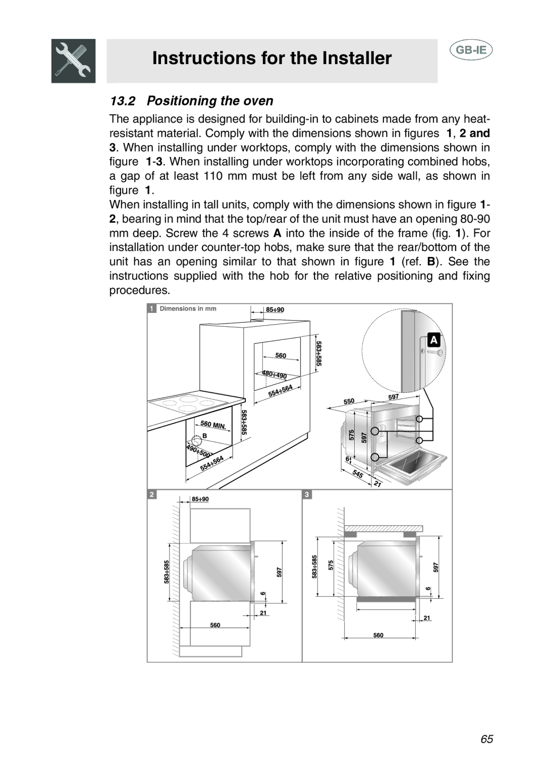 Smeg XXSC111P manual Positioning the oven 