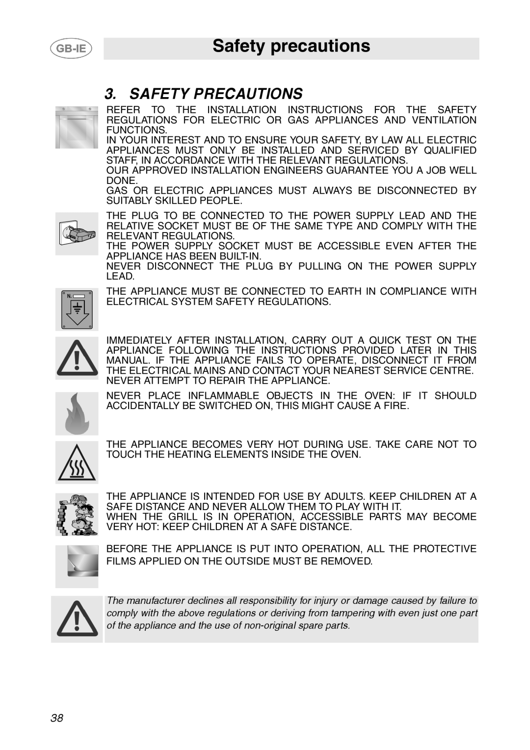 Smeg XXSC111P manual Safety precautions, Safety Precautions 