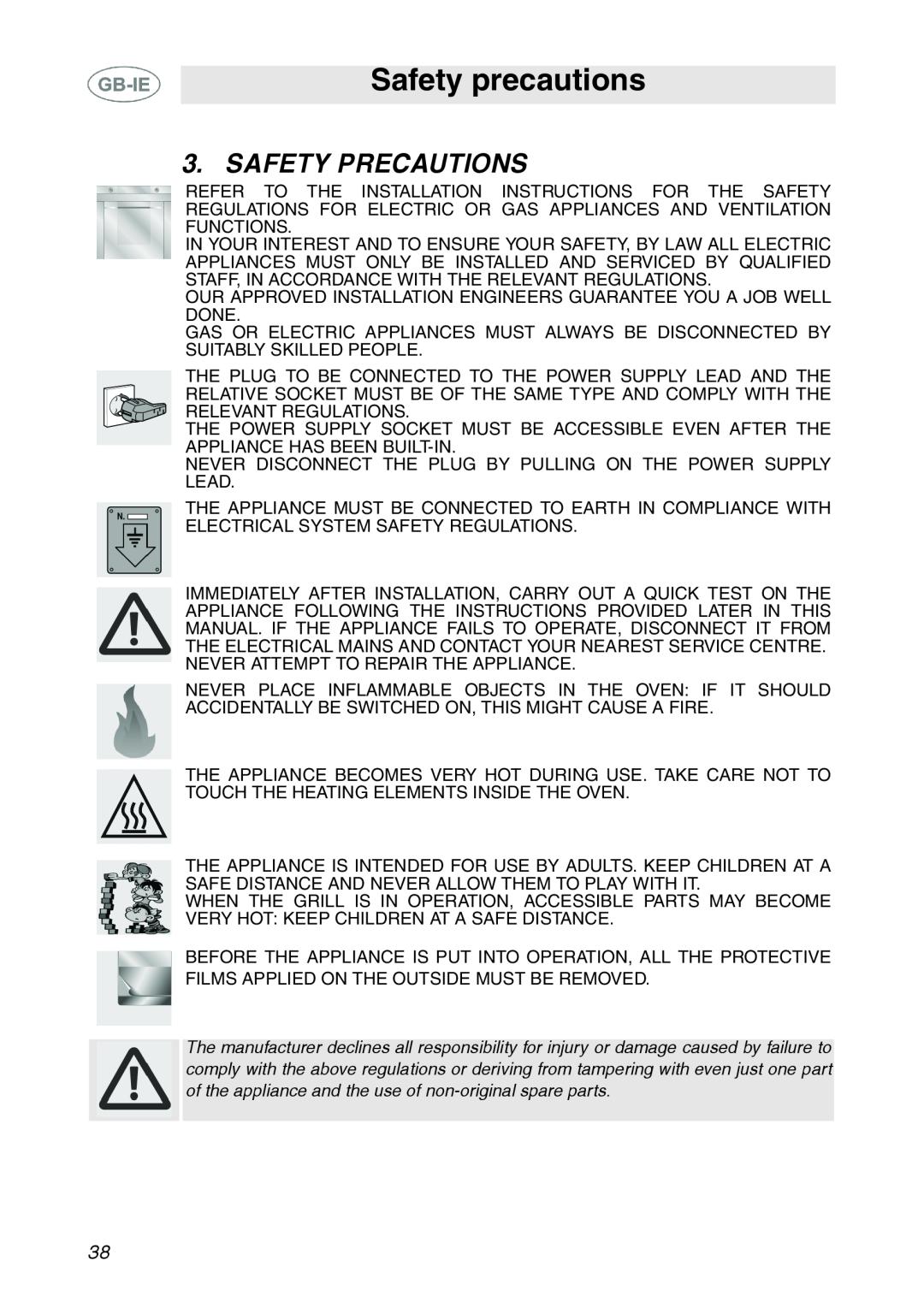 Smeg XXSC111P manual Safety precautions, Safety Precautions 