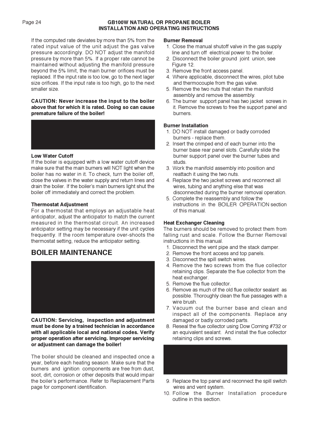 Smith Cast Iron Boilers GB100W manual Boiler Maintenance 