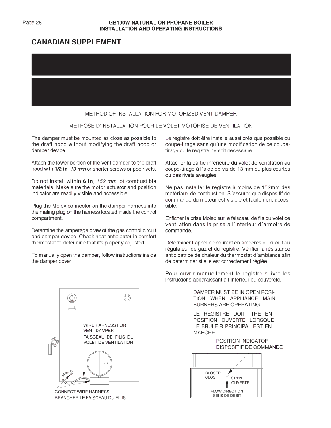 Smith Cast Iron Boilers GB100W manual Canadian Supplement 