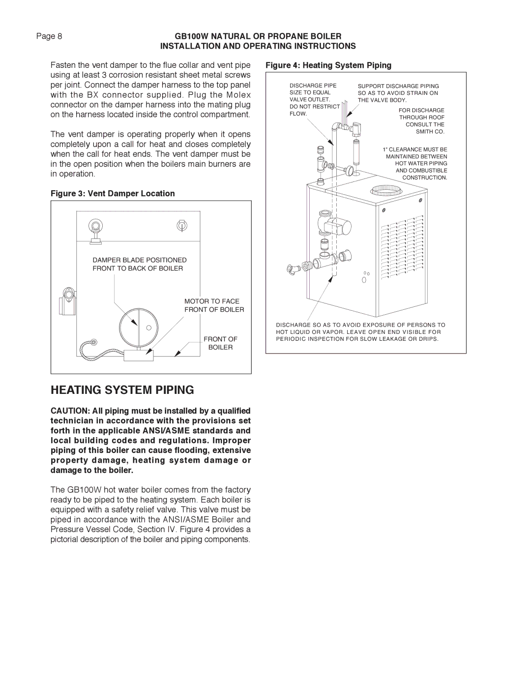 Smith Cast Iron Boilers GB100W manual Heating System Piping 