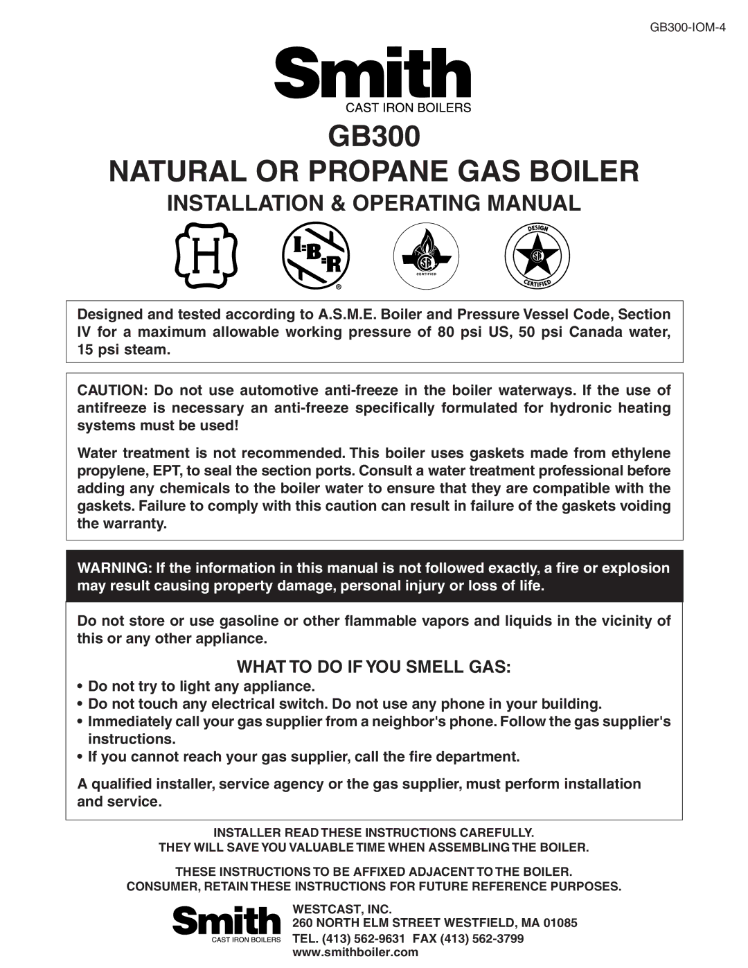 Smith Cast Iron Boilers GB300 warranty Natural or Propane GAS Boiler 