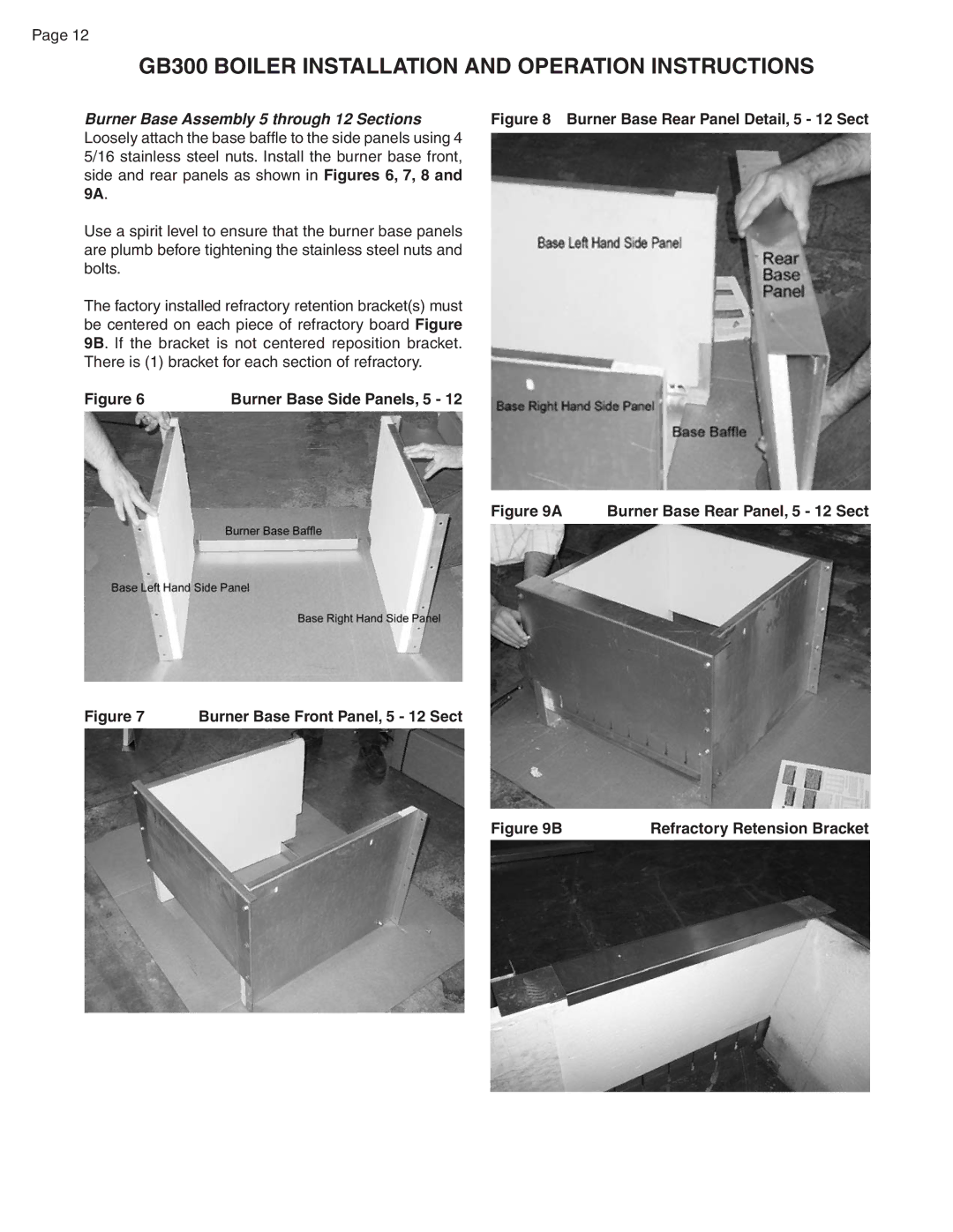 Smith Cast Iron Boilers GB300 warranty Burner Base Assembly 5 through 12 Sections, Burner Base Side Panels, 5 