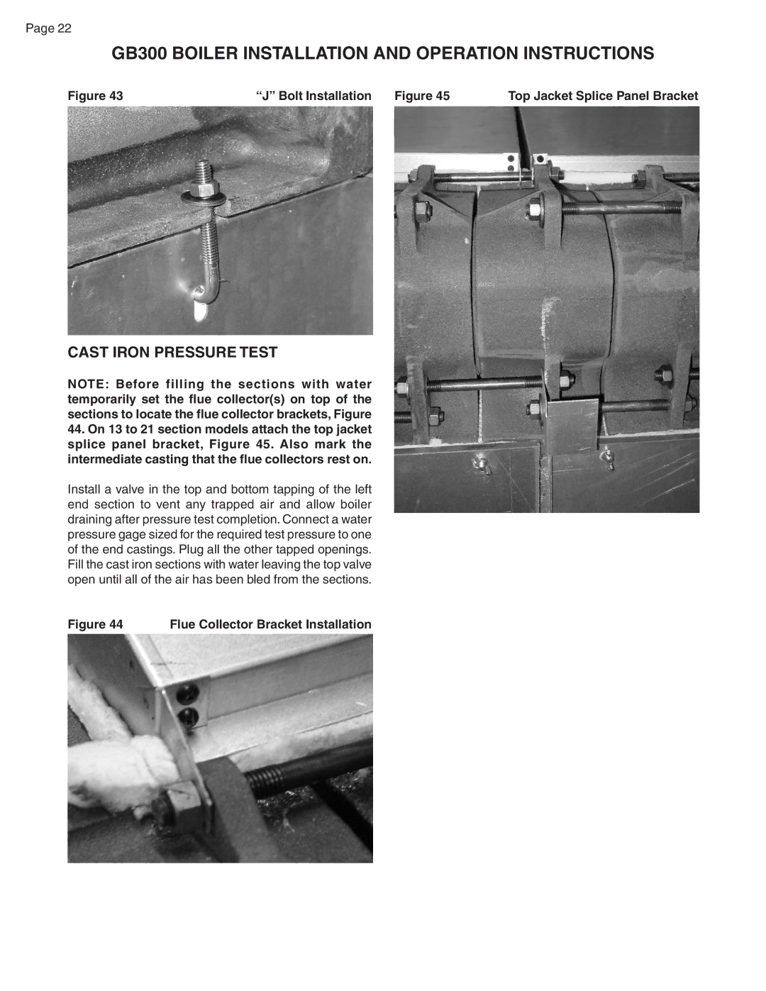 Smith Cast Iron Boilers GB300 warranty Cast Iron Pressure Test, Bolt Installation, Flue Collector Bracket Installation 