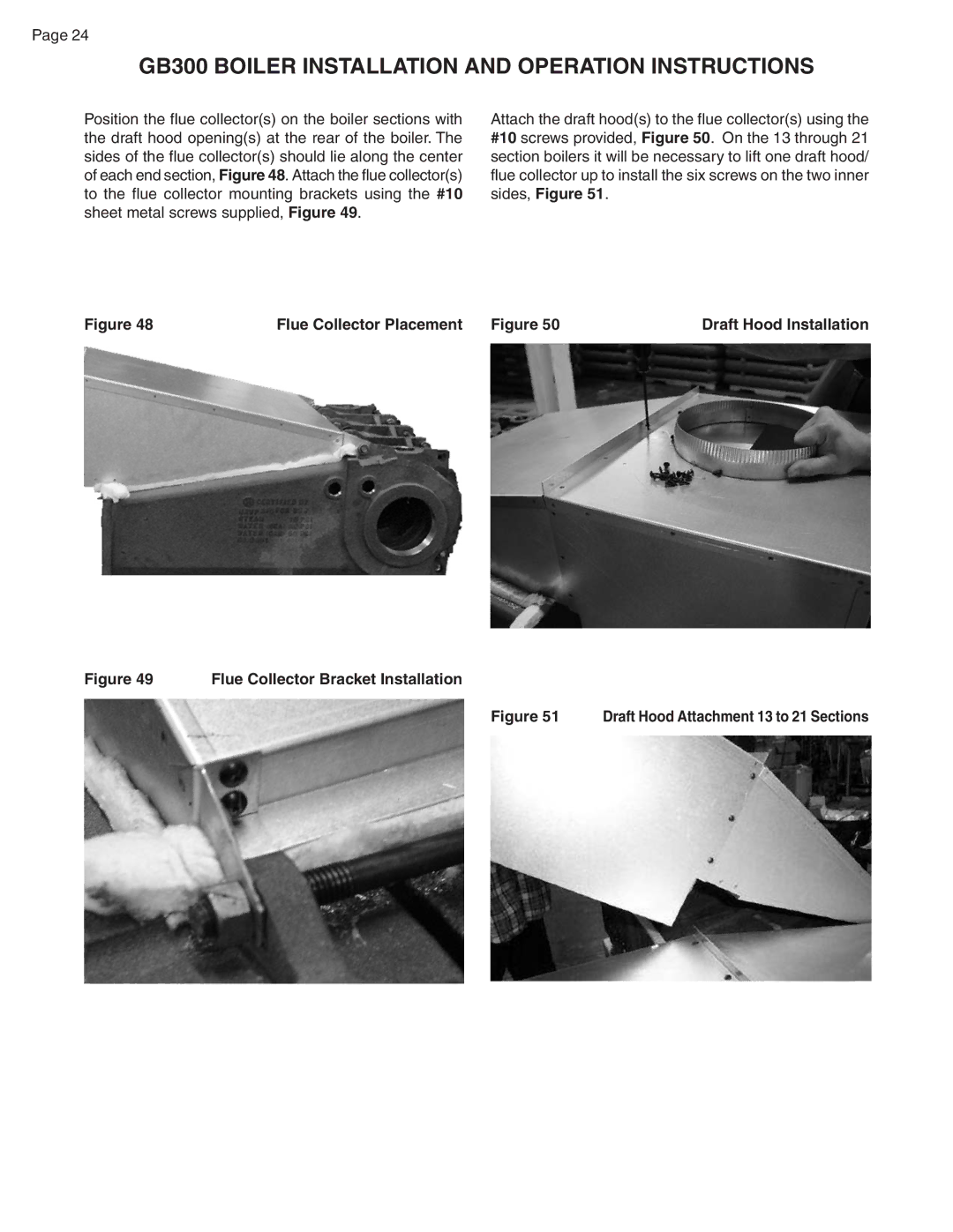 Smith Cast Iron Boilers GB300 warranty Draft Hood Attachment 13 to 21 Sections 