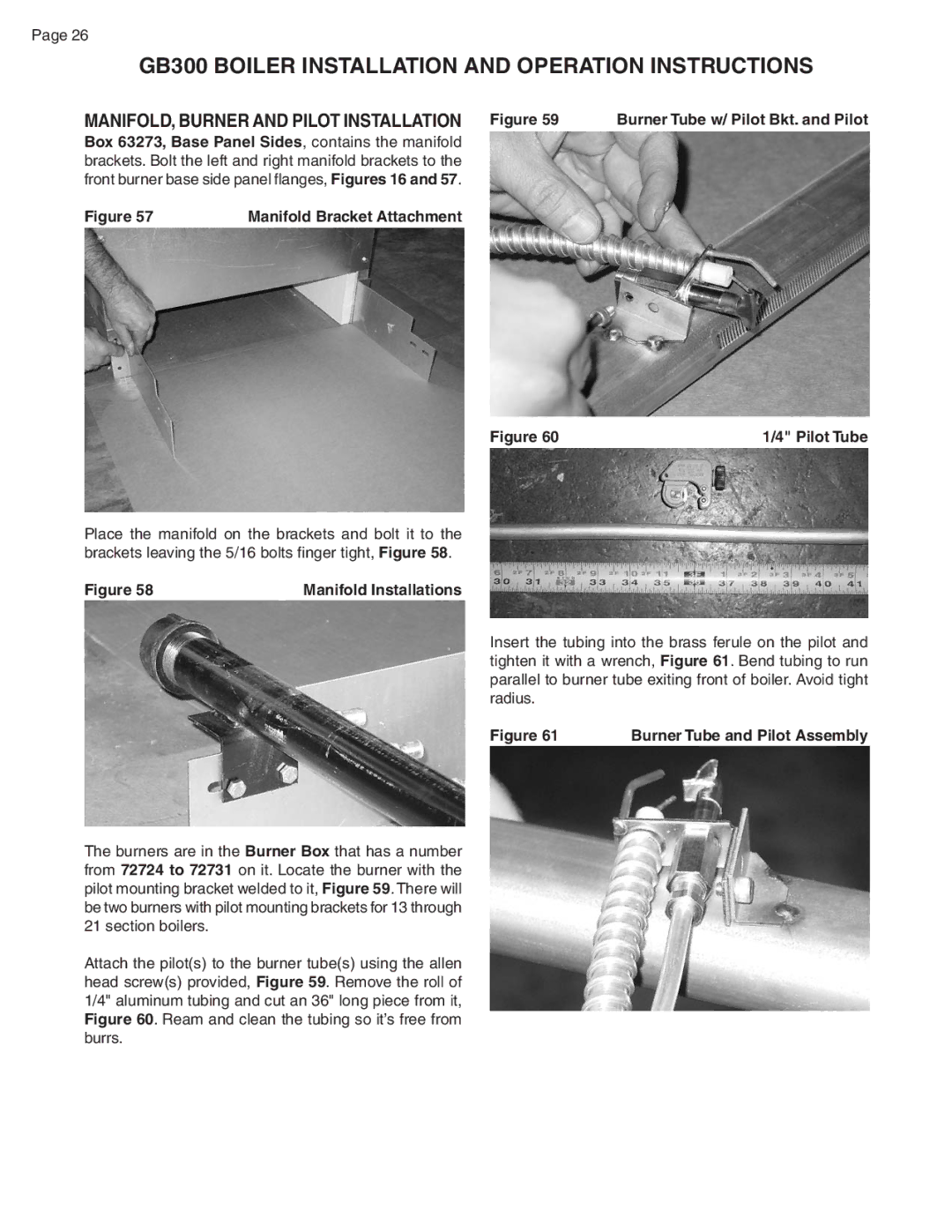 Smith Cast Iron Boilers GB300 warranty MANIFOLD, Burner and Pilot Installation Figure, Manifold Installations 