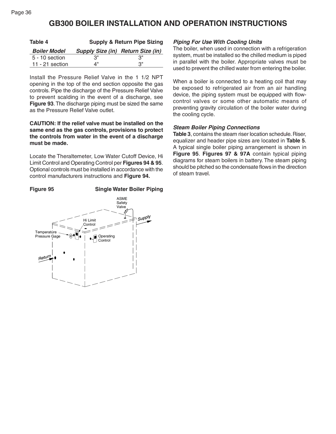 Smith Cast Iron Boilers GB300 warranty Boiler Model Supply Size Return Size, Piping For Use With Cooling Units 