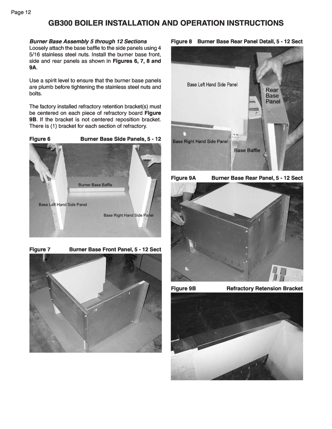 Smith Cast Iron Boilers GB300 warranty Burner Base Assembly 5 through 12 Sections, Figure, Burner Base Side Panels, 5 