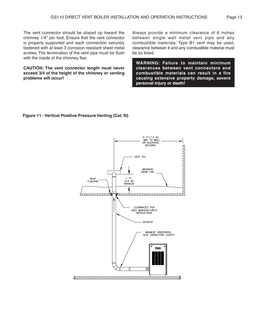 Smith Cast Iron Boilers GS110W operation manual Vertical Positive Pressure Venting Cat 