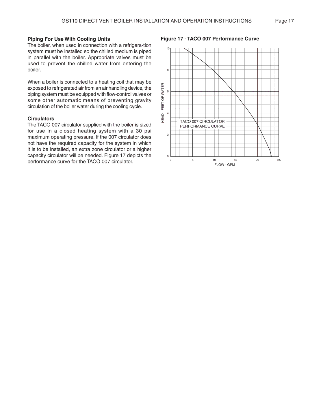 Smith Cast Iron Boilers GS110W operation manual Piping For Use With Cooling Units, Circulators 