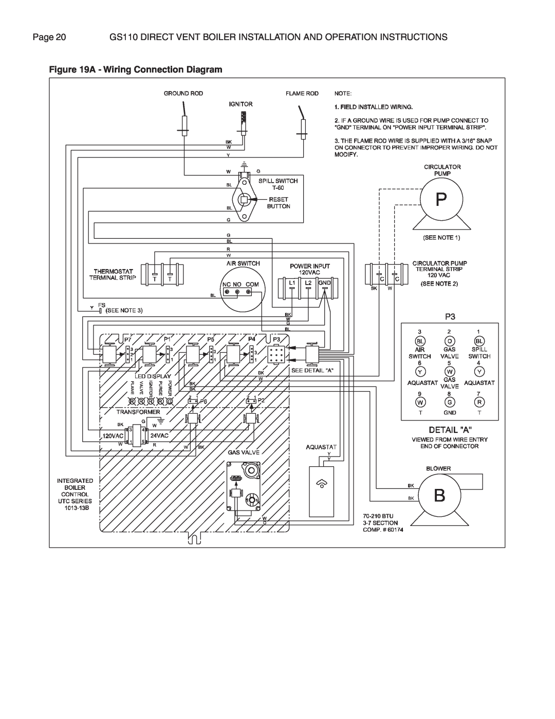 Smith Cast Iron Boilers GS110W operation manual Page, A - Wiring Connection Diagram 