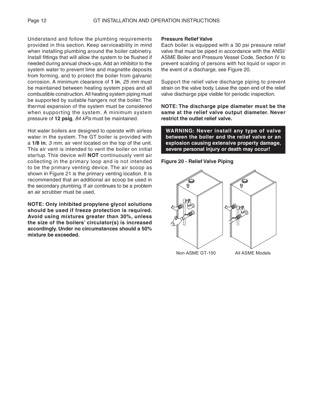 Smith Cast Iron Boilers GT Series manual Pressure Relief Valve, Relief Valve Piping 