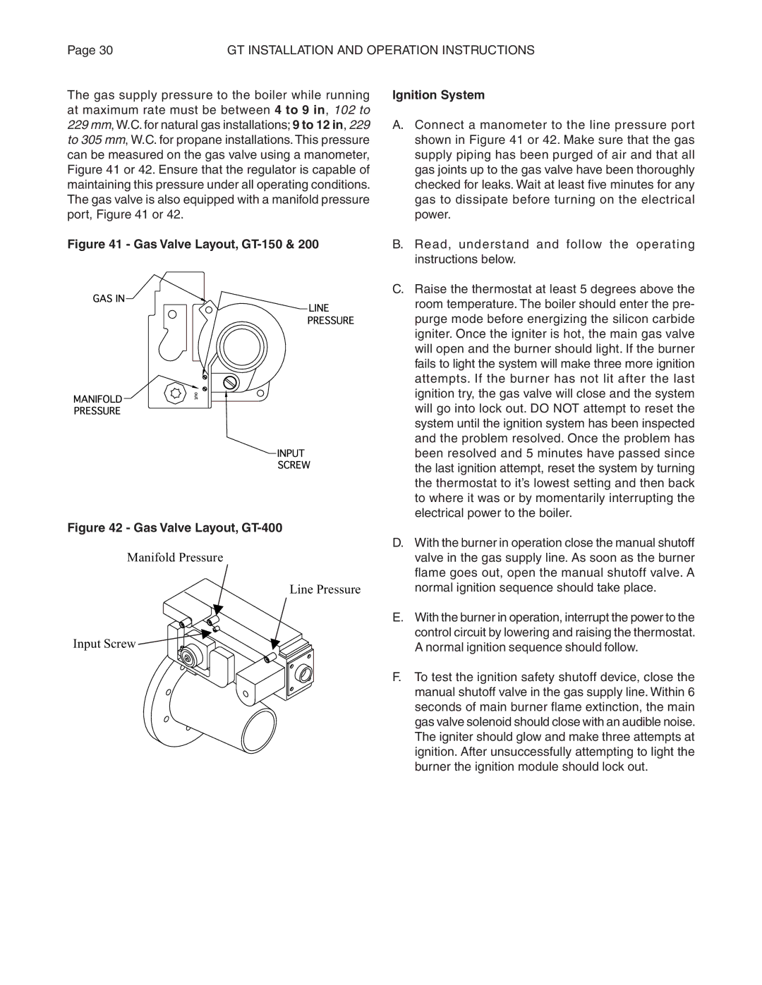 Smith Cast Iron Boilers GT Series manual Gas Valve Layout, GT-150, Ignition System 