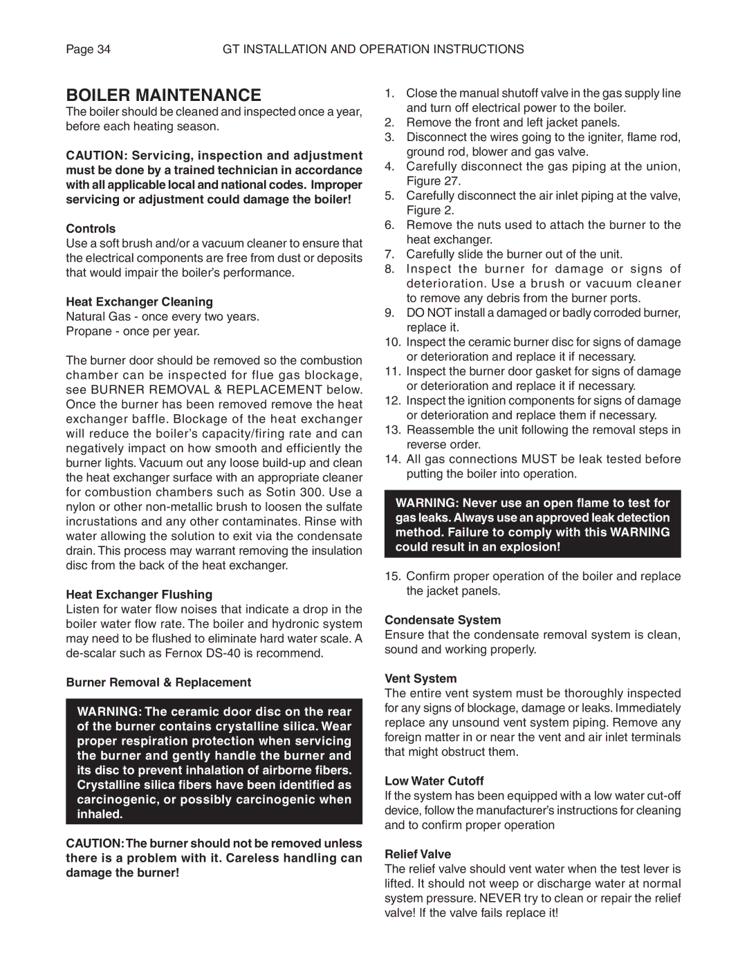 Smith Cast Iron Boilers GT Series manual Boiler Maintenance 