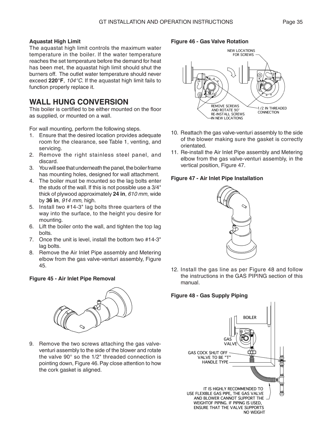 Smith Cast Iron Boilers GT Series manual Wall Hung Conversion, Aquastat High Limit 