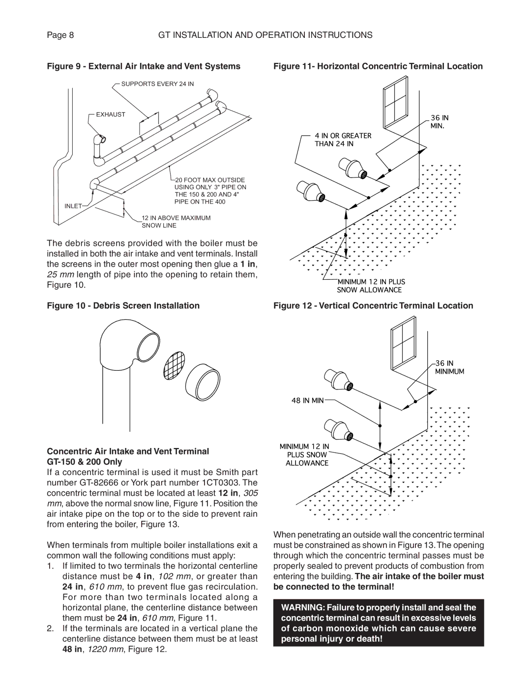 Smith Cast Iron Boilers GT Series manual External Air Intake and Vent Systems 