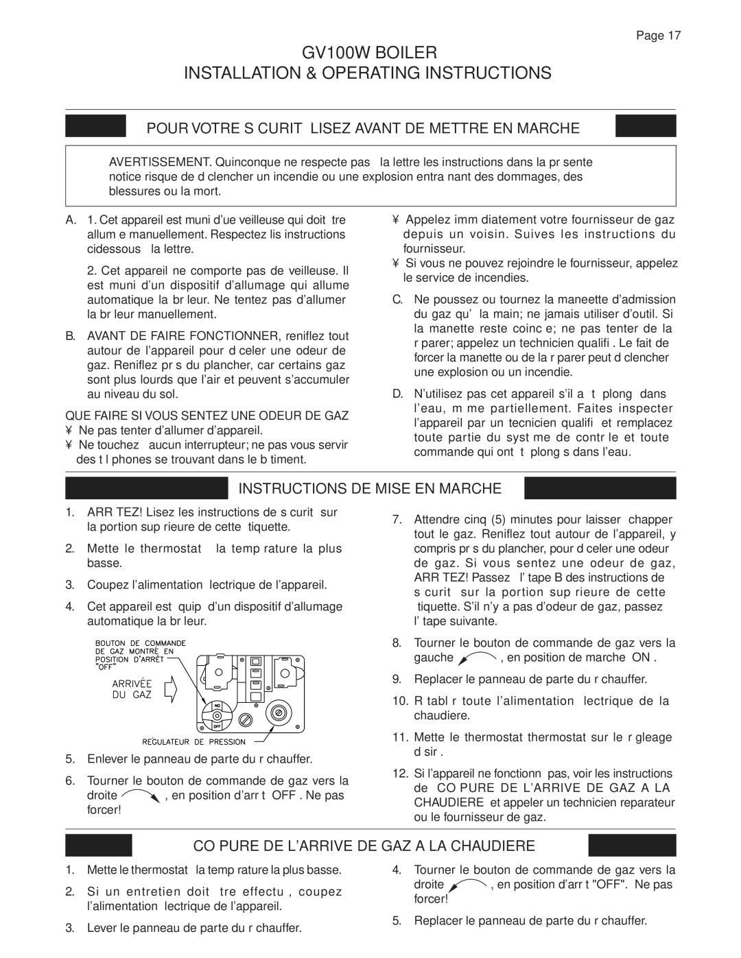 Smith Cast Iron Boilers GVIOM-5R manual Pour Votre Sécurité Lisez Avant DE Mettre EN Marche 