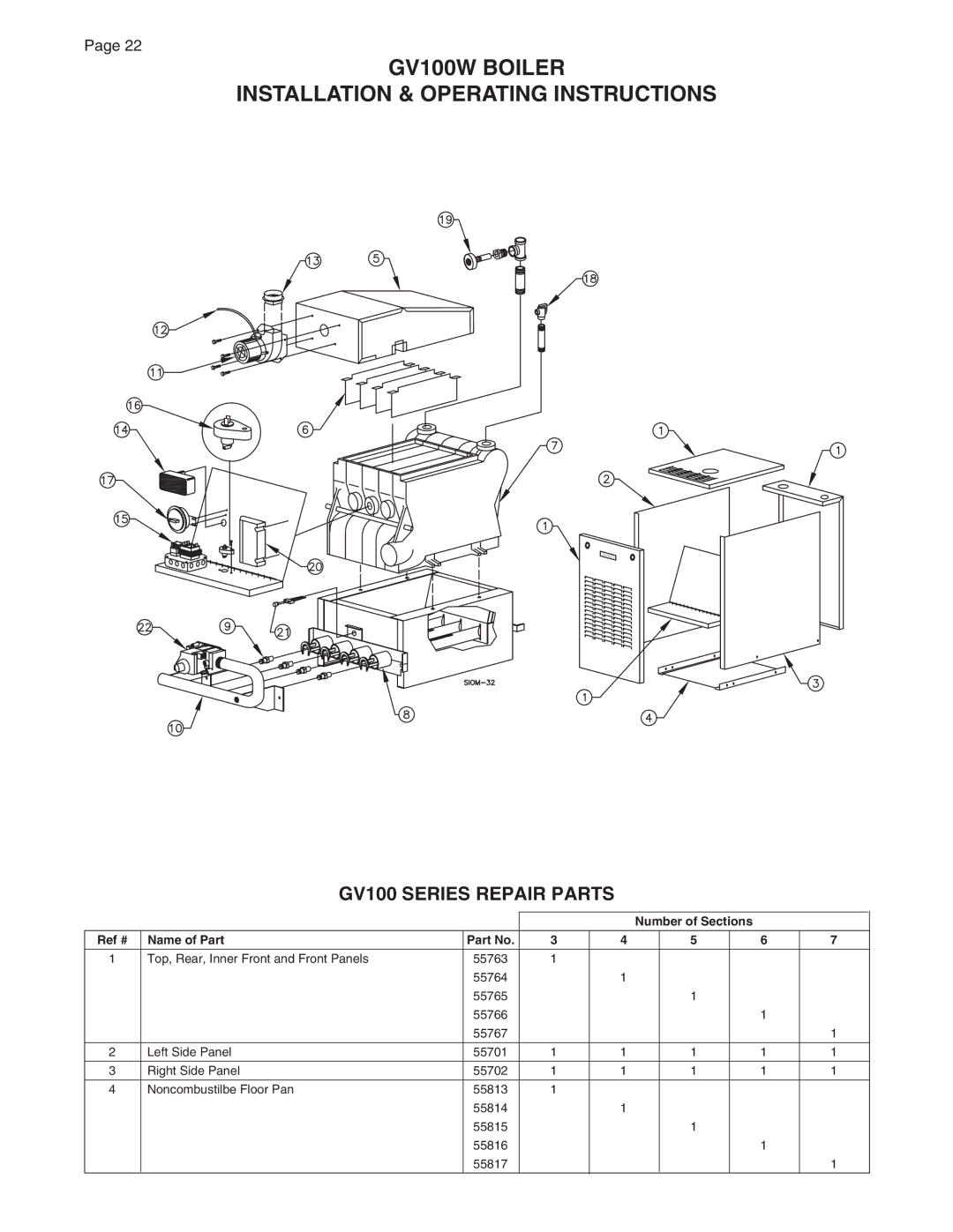 Smith Cast Iron Boilers GVIOM-5R manual GV100 Series Repair Parts, Name of Part 