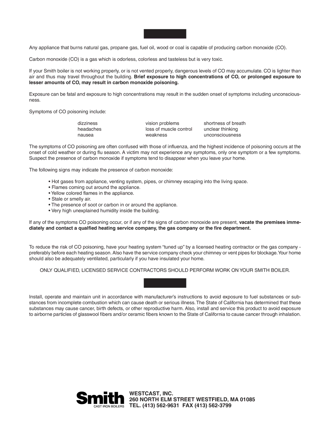 Smith Cast Iron Boilers GVIOM-5R manual North ELM Street WESTFIELD, MA 01085 TEL 562-9631 FAX 413 