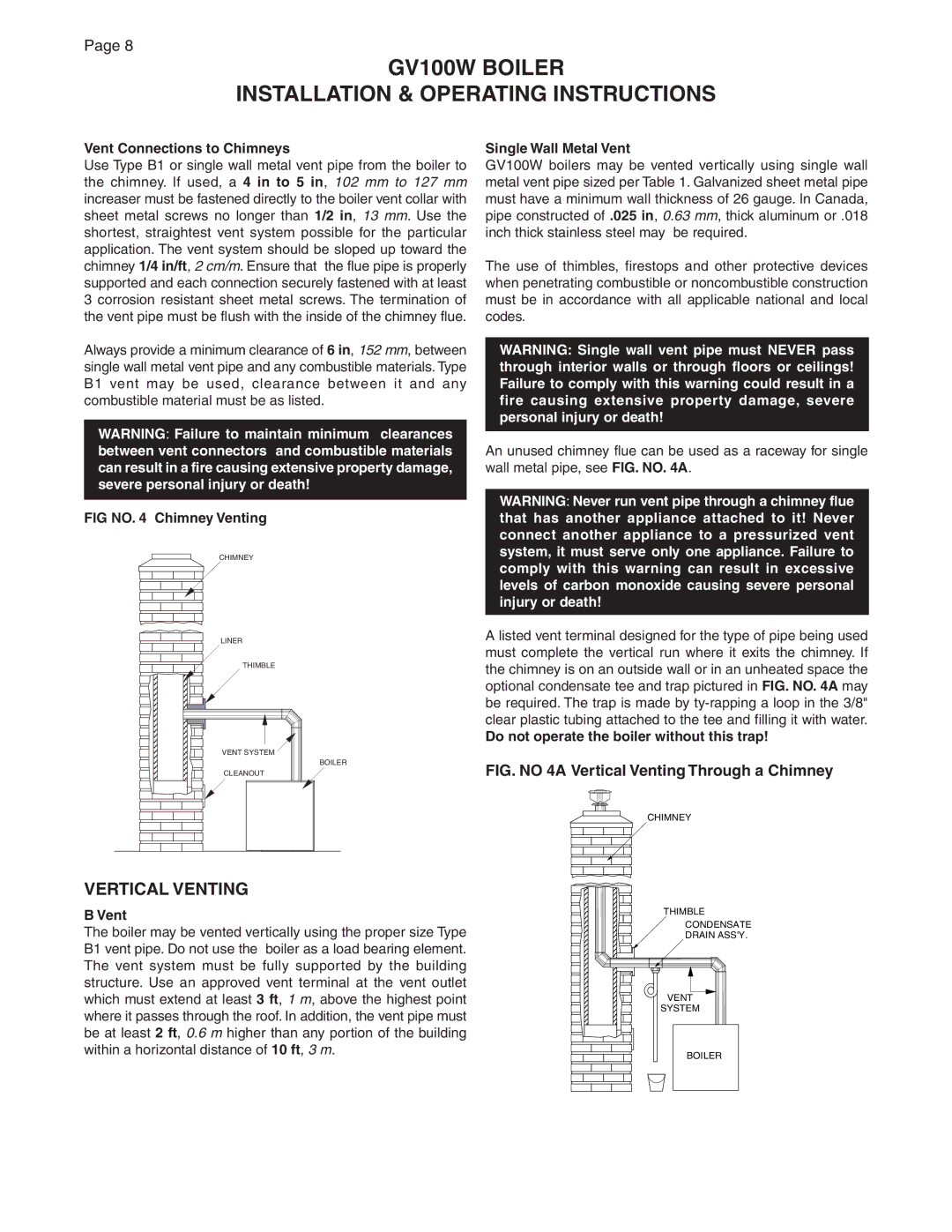 Smith Cast Iron Boilers GVIOM-5R manual Vertical Venting 