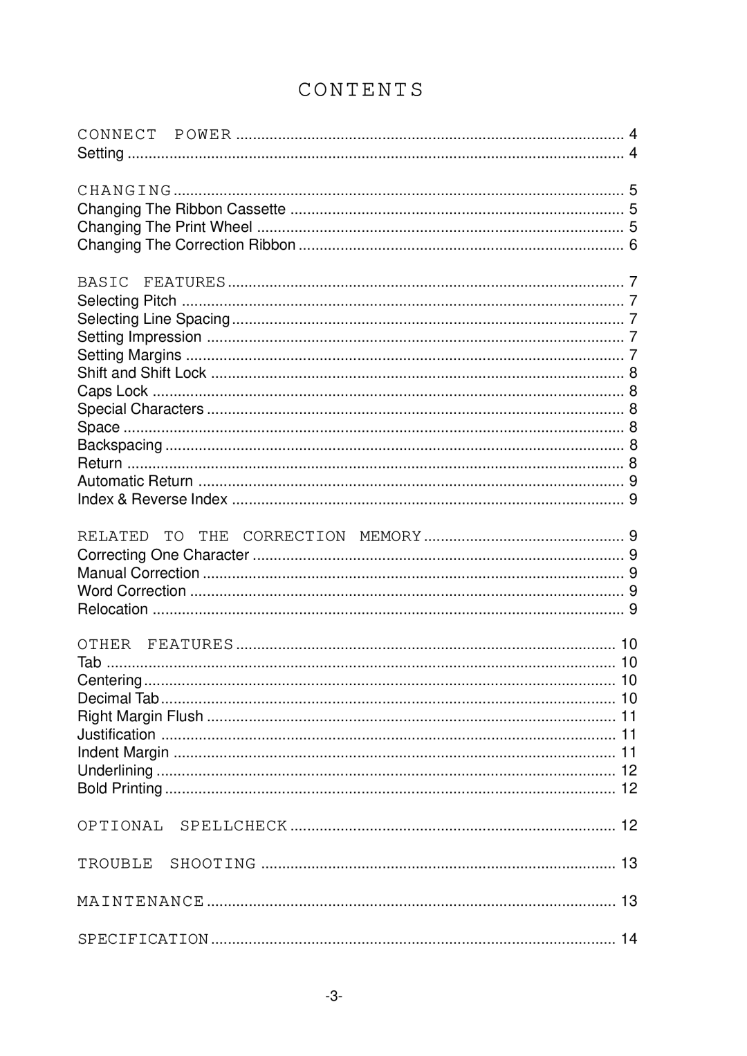 Smith Corona 100 instruction manual Contents 