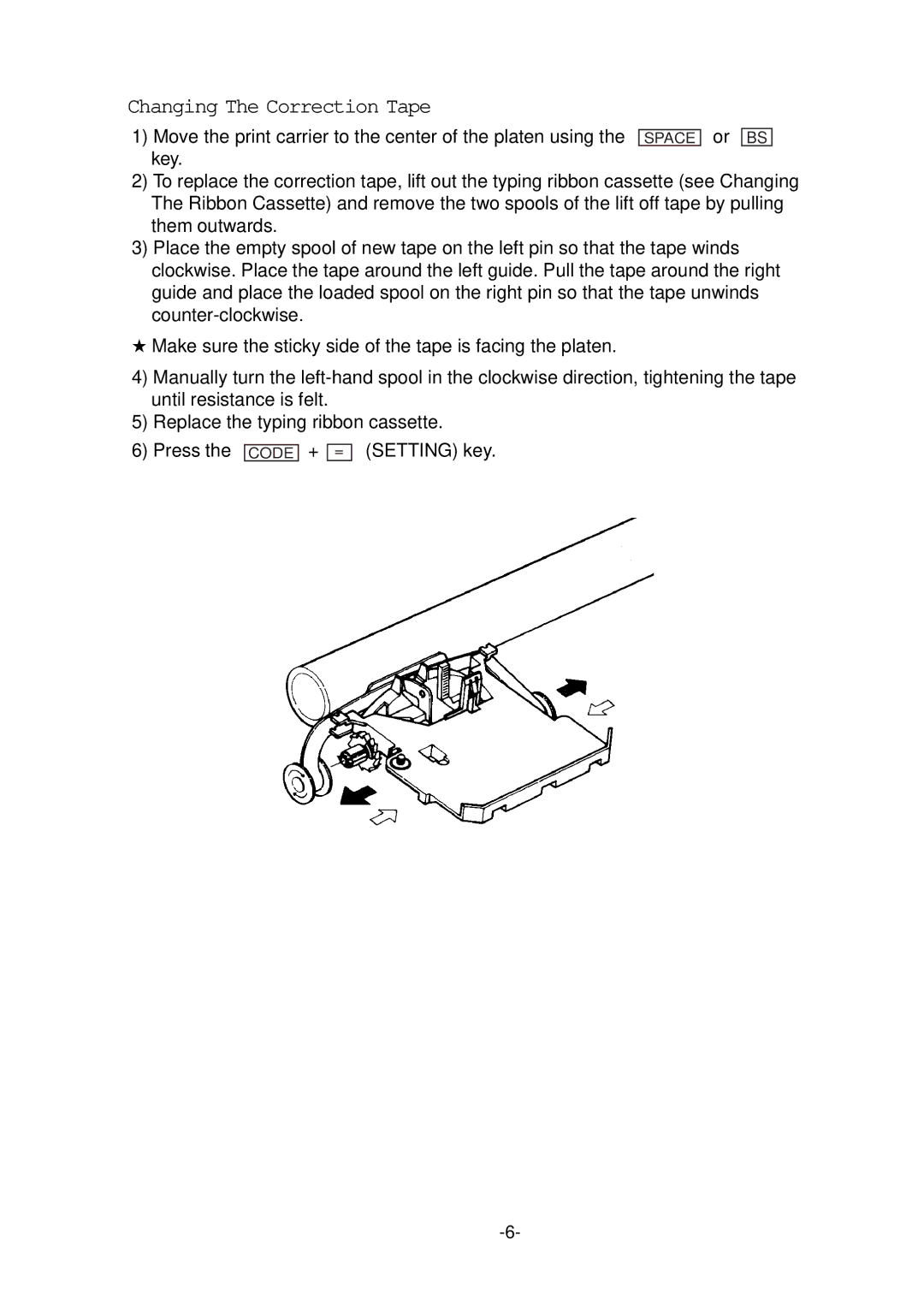 Smith Corona 100 instruction manual Changing The Correction Tape 