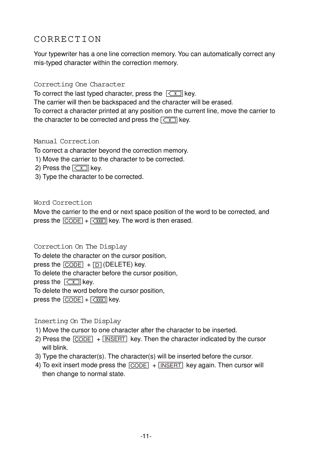 Smith Corona 200 instruction manual Correction 