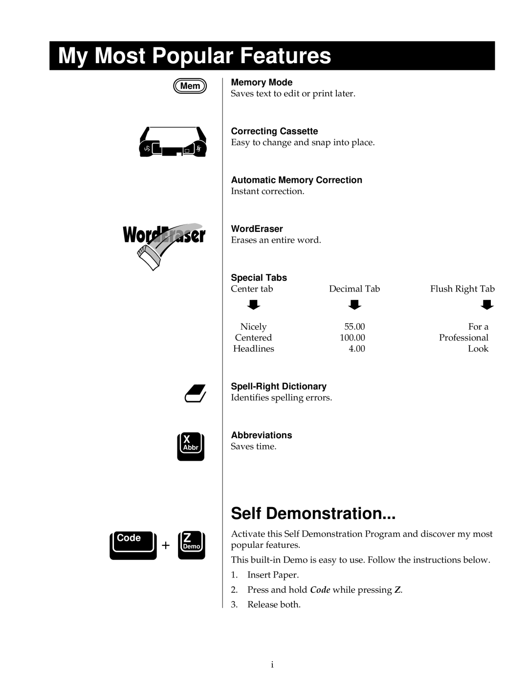 Smith Corona DISPLAY 1000, VTX 300 manual My Most Popular Features, Code 