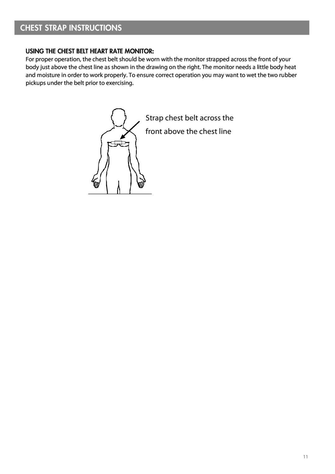 Smooth Fitness 07858-699 manual Chest Strap Instructions, Strap chest belt across the front above the chest line 
