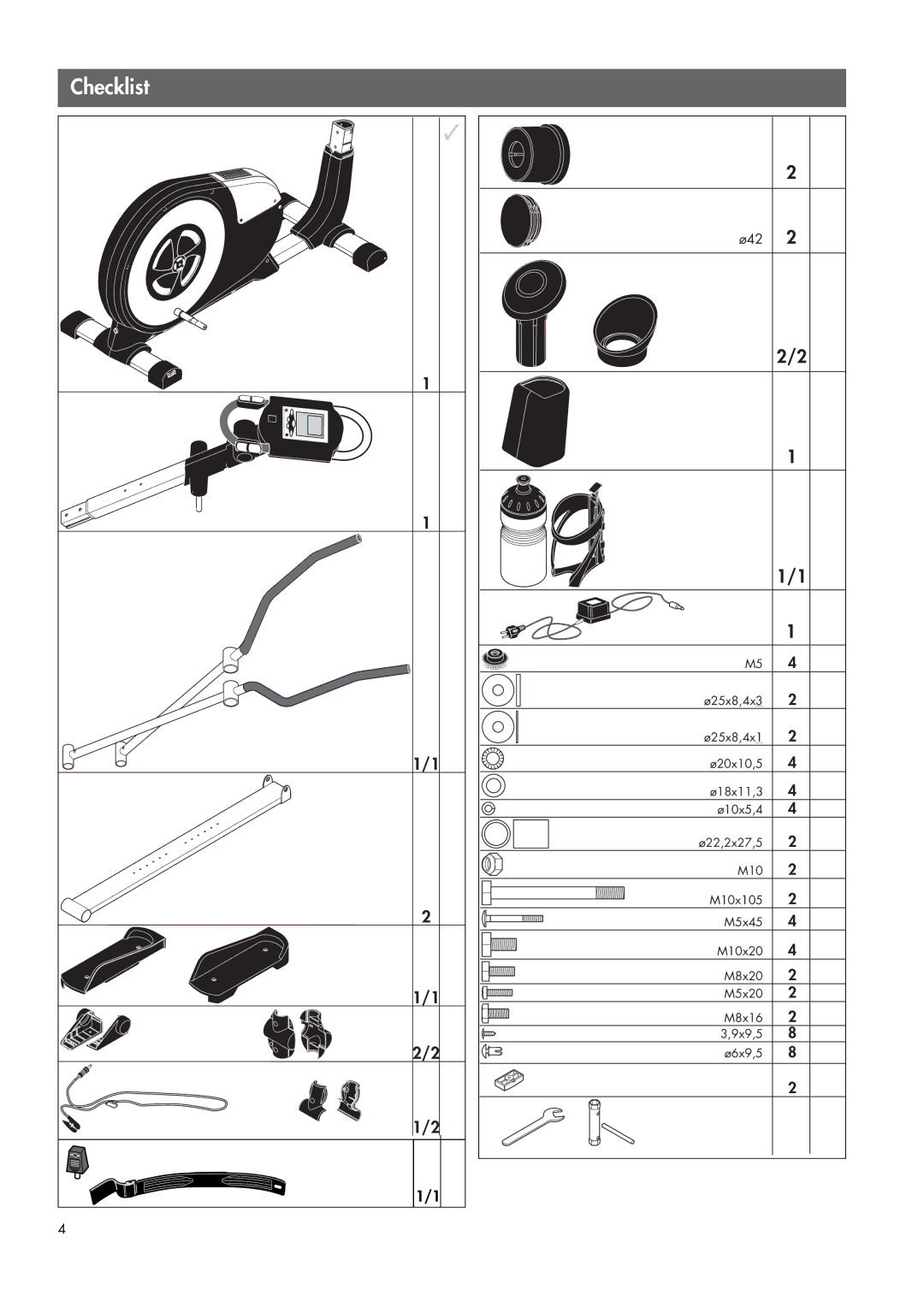 Smooth Fitness 07859-999 manual Checklist, Ø42 