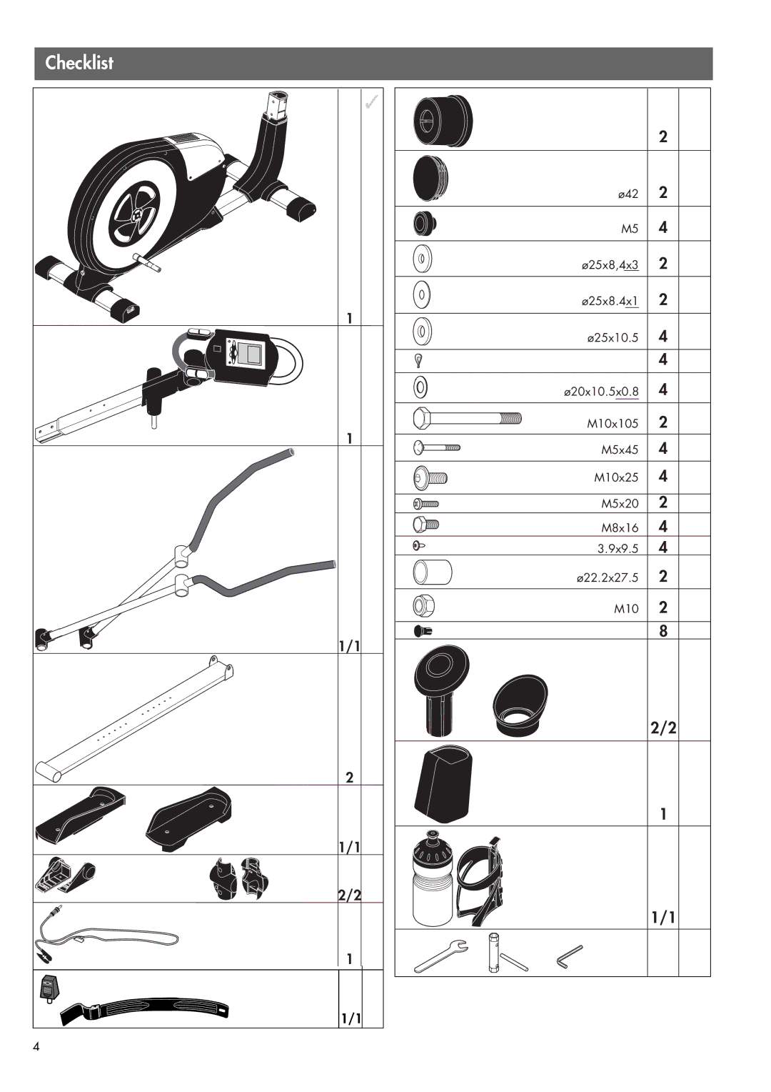 Smooth Fitness 07859-999 manual Checklist 