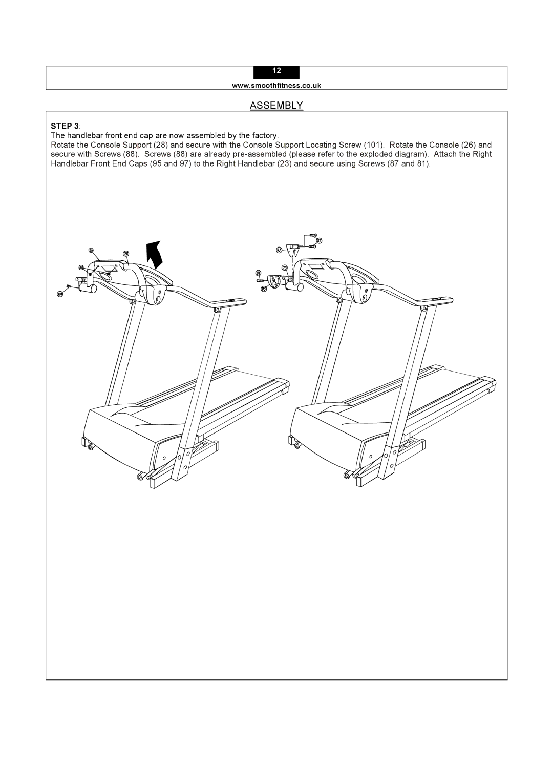 Smooth Fitness 5.15E user manual Handlebar front end cap are now assembled by the factory 