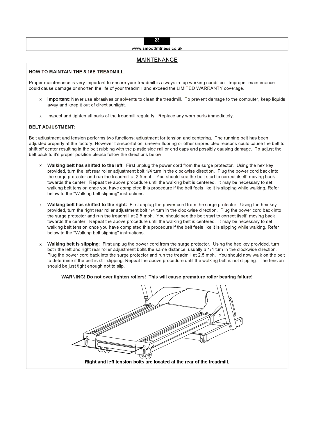 Smooth Fitness user manual Maintenance, HOW to Maintain the 5.15E Treadmill 