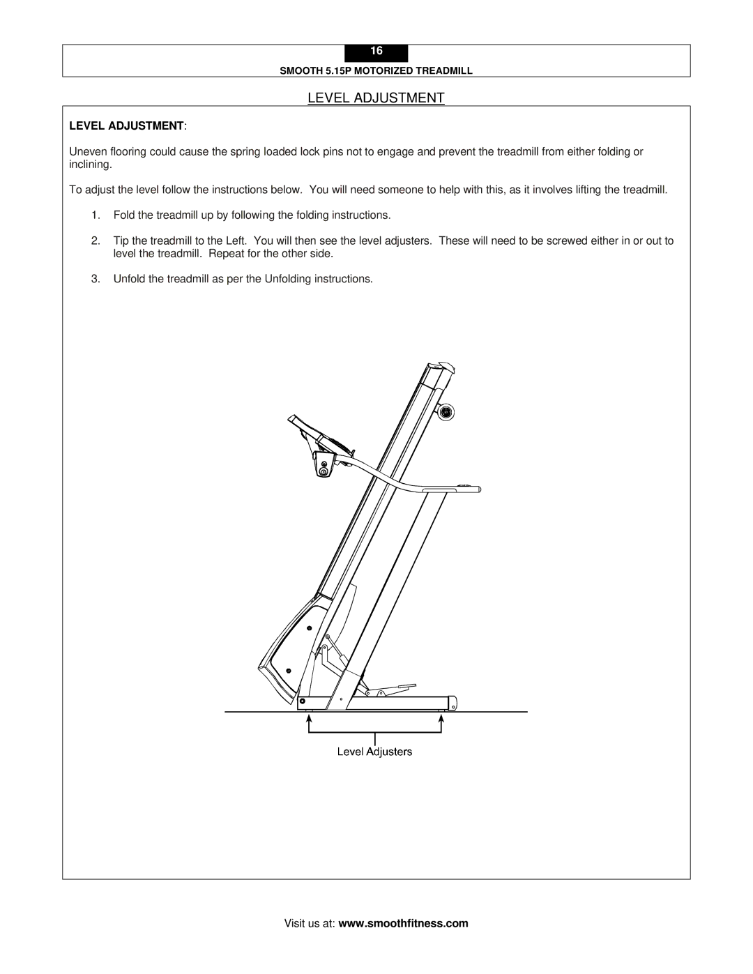 Smooth Fitness 5.15P user manual Level Adjustment 